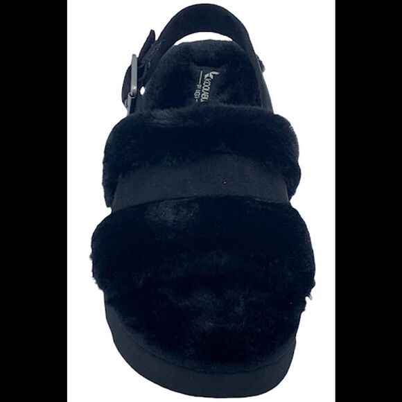 Koolaburra by UGG Adjustable Slide Sandals Fuzz'd Out Black - Medium - Picture 4 of 5